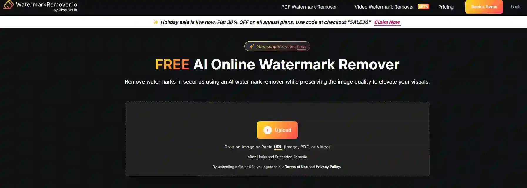 WatermarkRemover.io automated watermark cleanup in action; a specialized app to remove text from image that detects overlay positions and restores backgrounds without manual brushing.