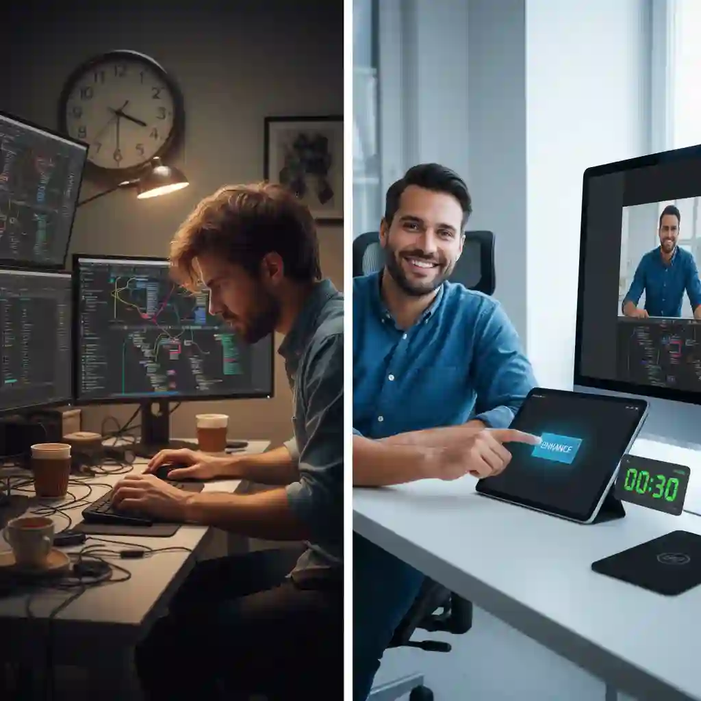 Time comparison chart proving manual editing is slow versus using an app to remove text from image, which cuts processing time dramatically while maintaining professional quality across varied photo types.