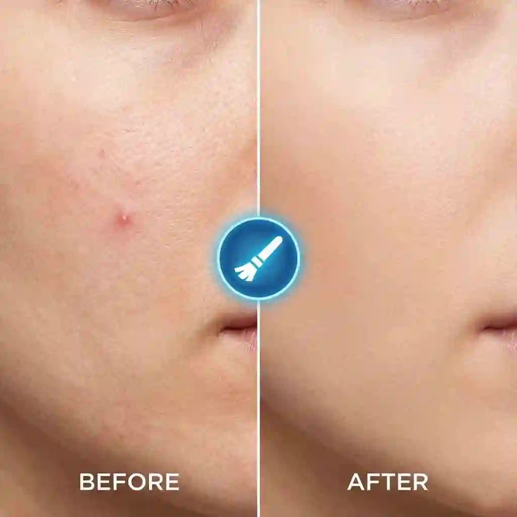 Demonstrating the Healing Brush to photoshop remove text from image where textures vary, blending sampled pixels intelligently for cleaner results than simple cloning alone.