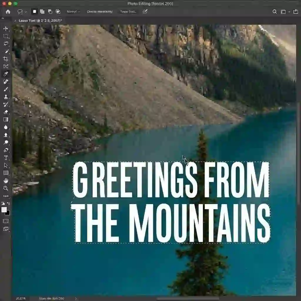 Precise selection around letters prior to using content-aware fill to photoshop remove text from image, minimizing halos and protecting adjacent textures for professional-quality results.