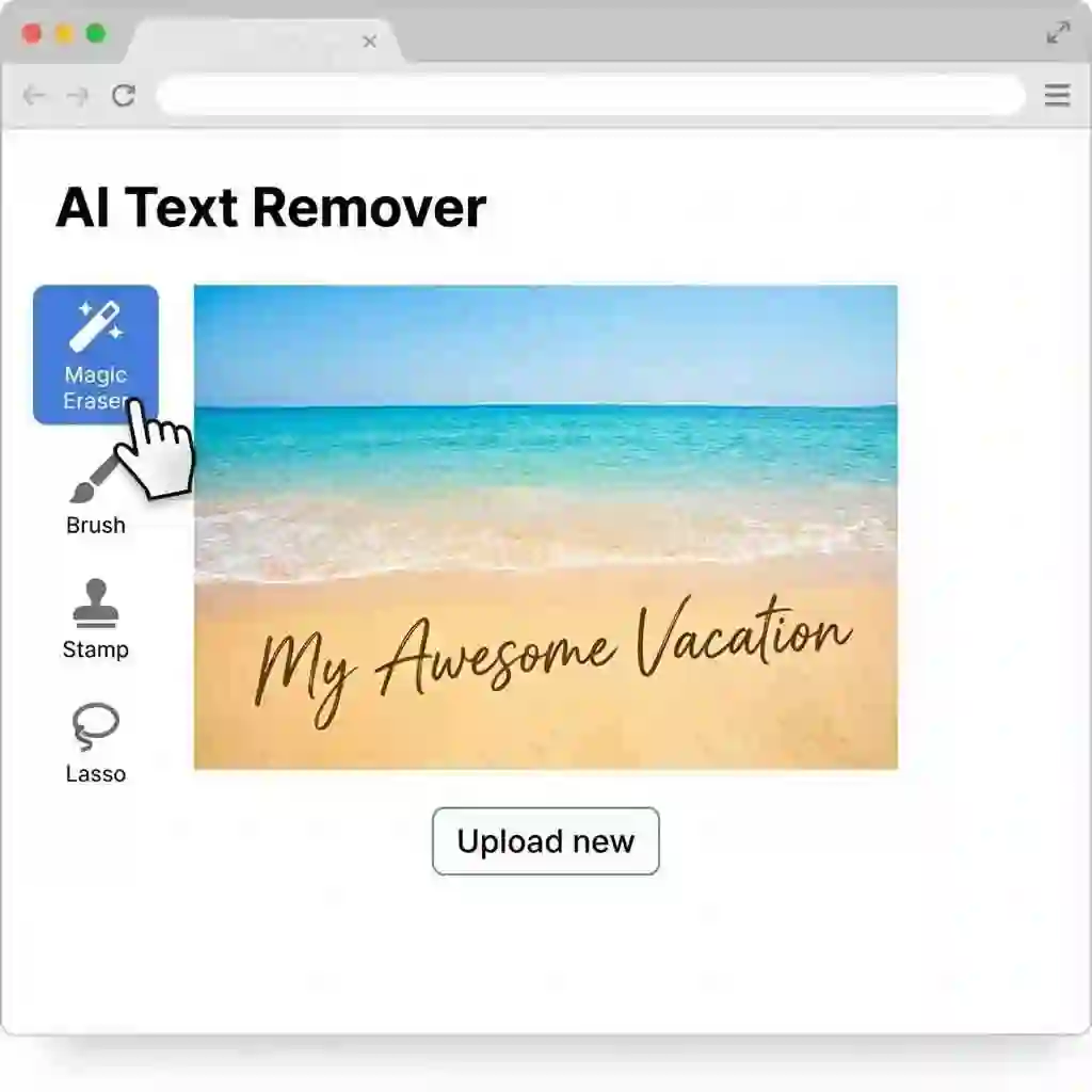 Editor panel highlighting location of Canva Magic Eraser, the primary AI feature used to canva remove text from image quickly by brushing over unwanted words and letting the background fill intelligently.