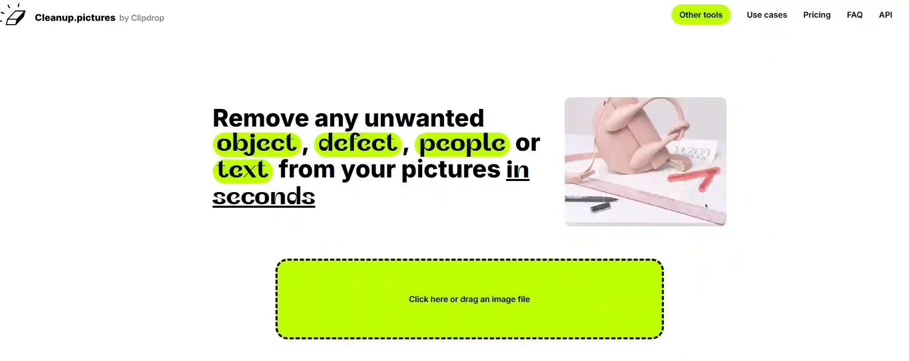 Screenshot of Cleanup.pictures demonstrating brush-based inpainting to remove text from image ai free, offering precise control for small date stamps and corner overlays while preserving background textures.