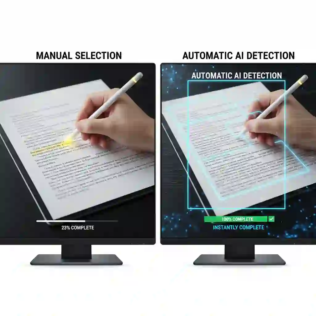 Screenshot of an AI tool performing how to remove text from images automatically, emphasizing zero manual selection and precise background reconstruction for watermarks, captions, and promotional overlays across varied photographic scenes.