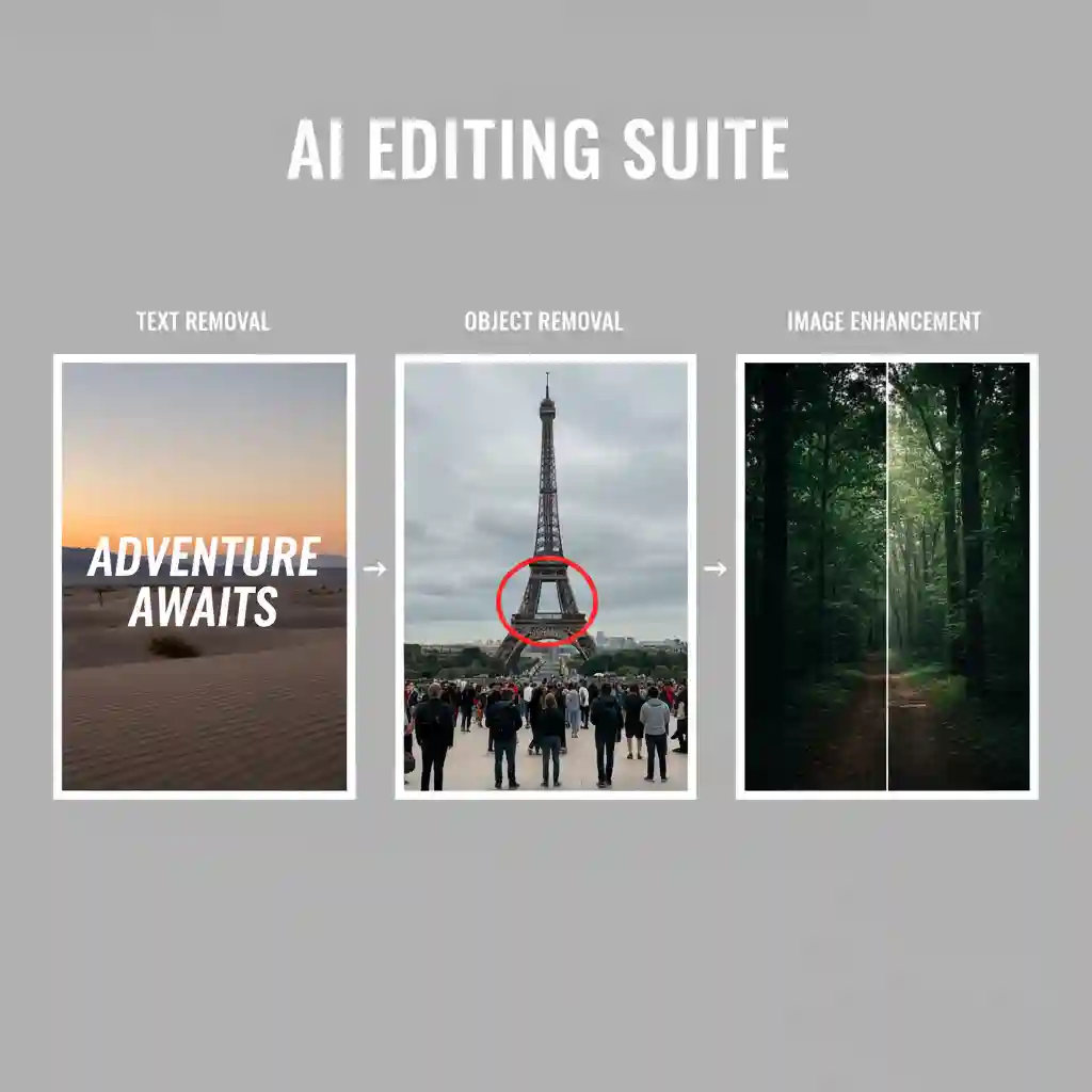 Demonstration of free trial workflow for how to remove text from images, showcasing automatic detection, natural background reconstruction, and quick export, ideal for testing quality before adopting the tool in production.